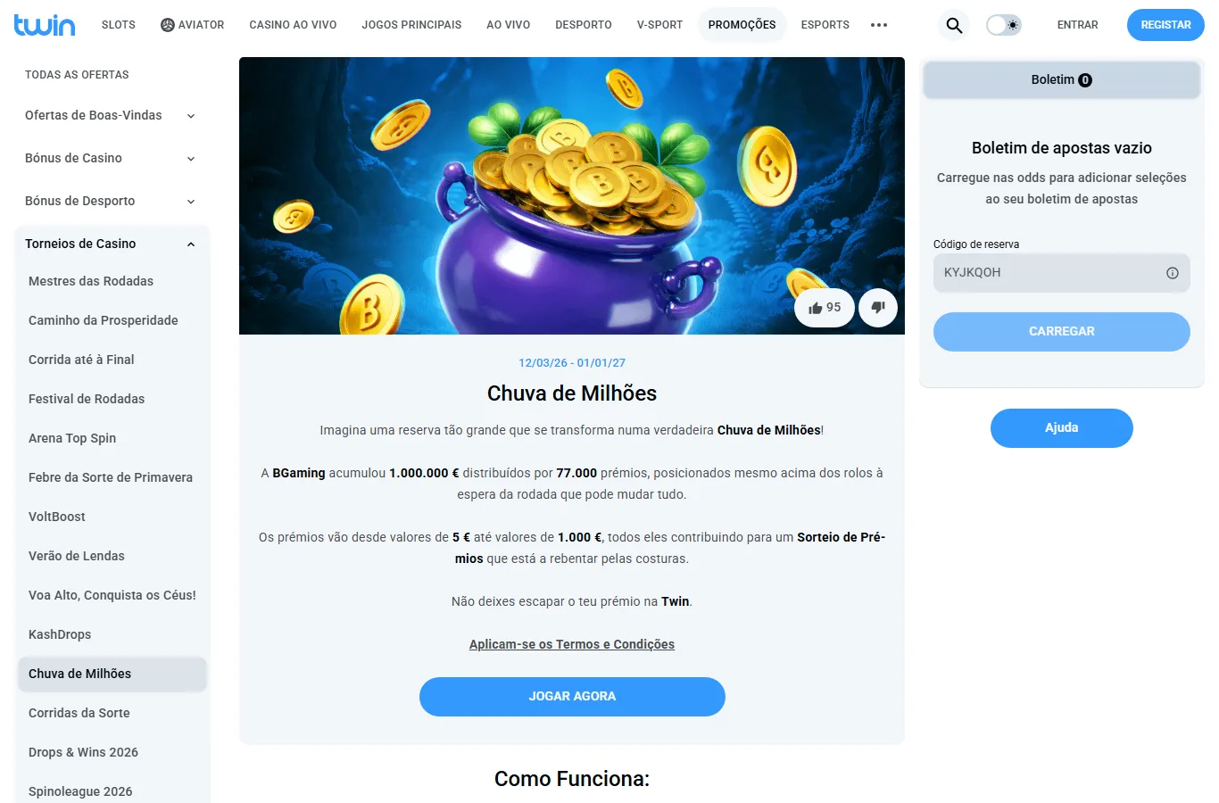 Interface Twin: Explorar promoções